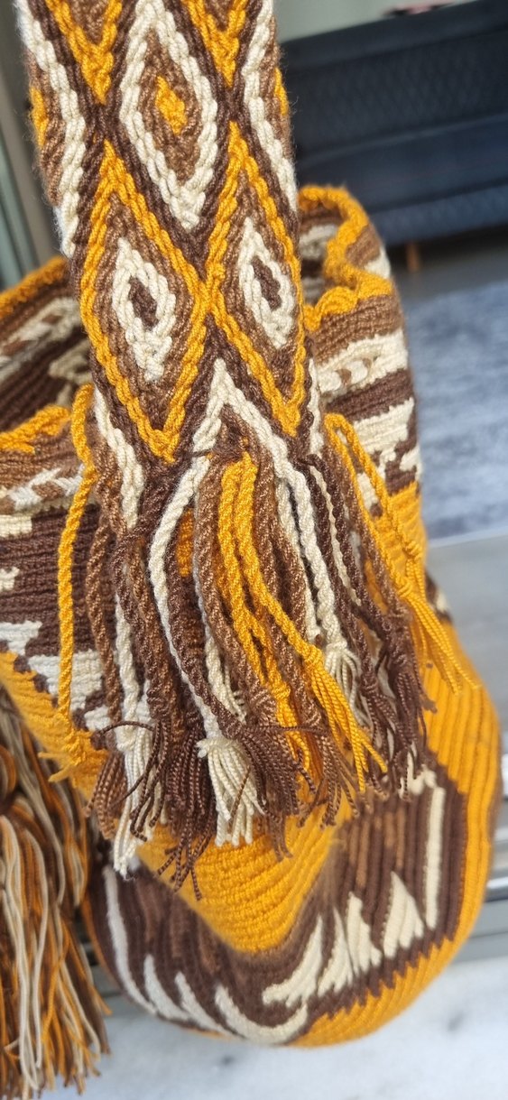 Kahverengi Desenli Örgü Bohem Kadın Çanta - Görsel 4