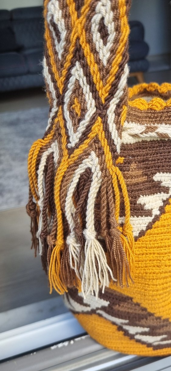 Kahverengi Desenli Örgü Bohem Kadın Çanta - Görsel 3