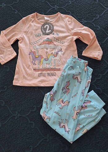 Kız Çocuk Uzun Kollu Pembe Baskılı Pijama Takımı