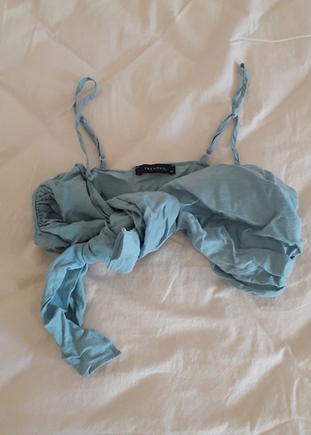 Mavi İnce Askılı Crop Top - Görsel 7