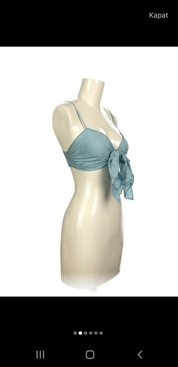 Mavi İnce Askılı Crop Top - Görsel 2