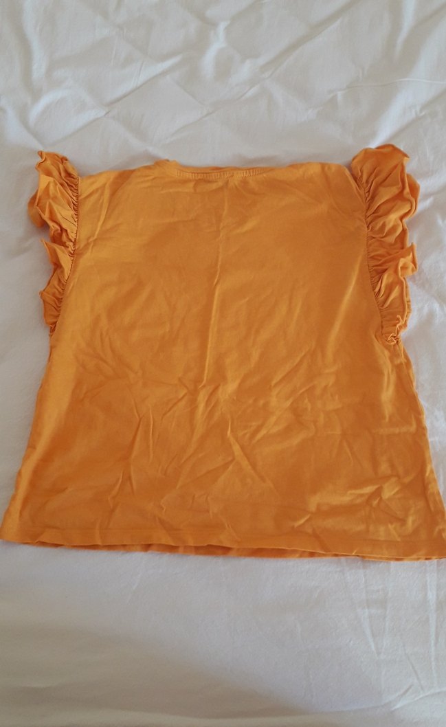 Kısa Kollu Turuncu Fırfırlı Kadın Tişört - Görsel 5