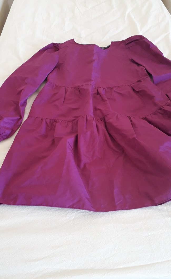 Mor Parlak Renkli Uzun Kollu Elbise - Görsel 2