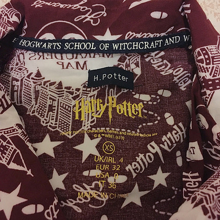xs Beden bordo Renk harry potter pijama üstü