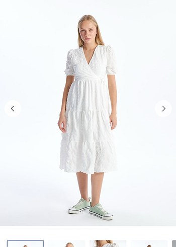 Karpuz kol Detaylı Beyaz Midi #Elbise - Görsel 2