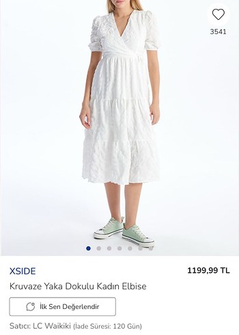 Karpuz kol Detaylı Beyaz Midi #Elbise - Görsel 3