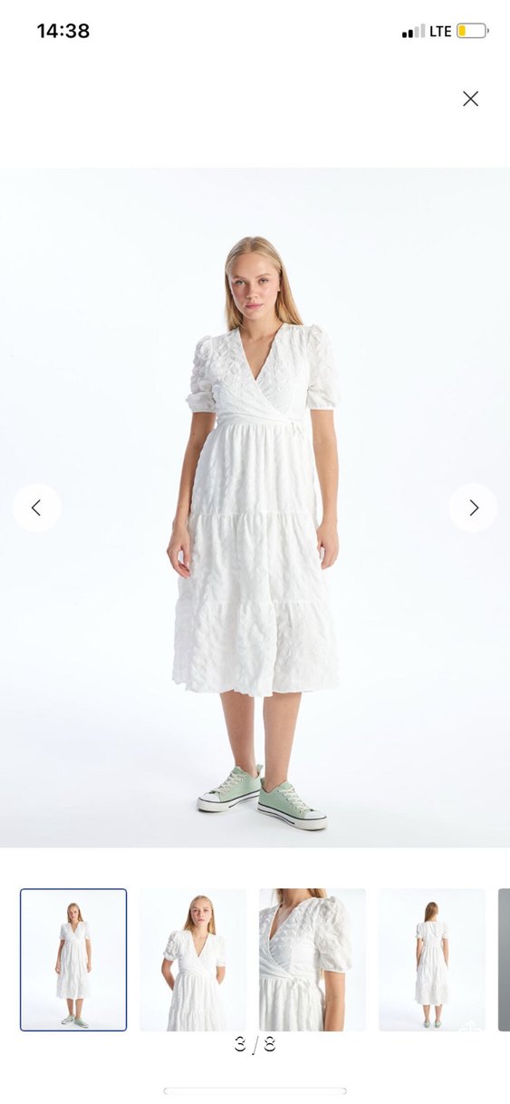 Karpuz kol Detaylı Beyaz Midi #Elbise - Görsel 2