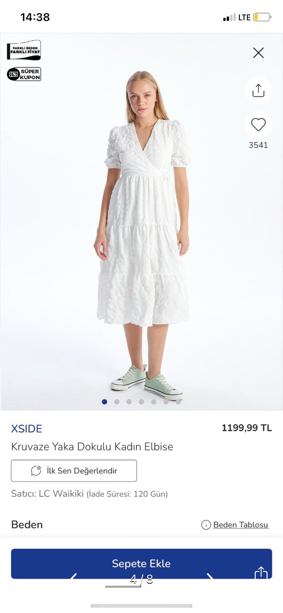 Karpuz kol Detaylı Beyaz Midi #Elbise - Görsel 3