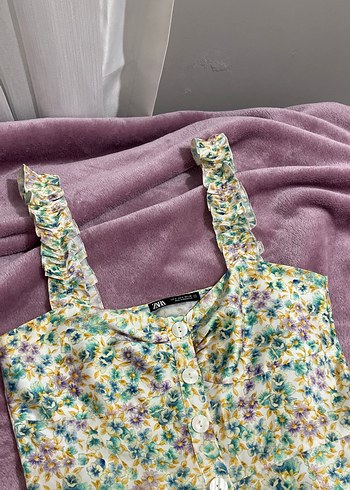 Zara Cicekli Firfirli Yazlik Mini Elbise