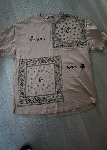 Diğer Just Be Yourself Oversize Bej Tisort