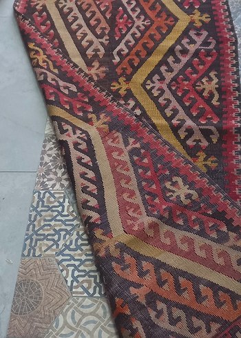 Diğer Bohem Etnik Desenli Kirmizi Yun Hali