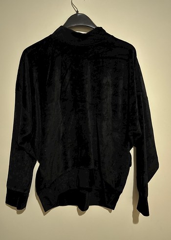 Mavi Siyah Kadife Oversize Bluz
