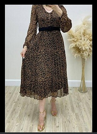 Leopar midi elbise