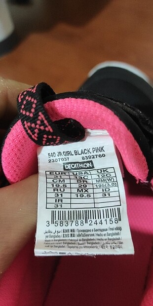 31 Beden siyah Renk Kız çocuk spor ayakkabi