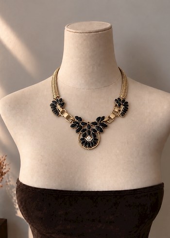 Vintage Love Vintage Siyah Tasli Statement Kolye