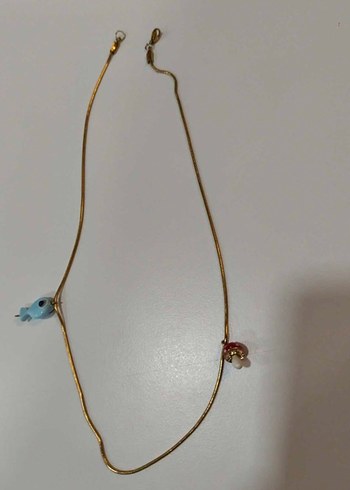 Accessorize Altin İnce Zincirli Mavi Boncuklu Kolye