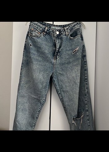 Kadın Gri Mavi Bol Kesim Midi Boy Kot Pantolon - Görsel 2