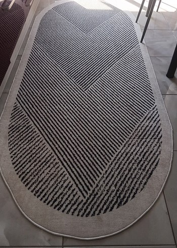 Gri Modern Baskılı Oval Halı.iki adet 100*250