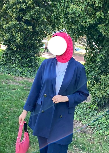 Zara Lacivert Oversize Cift Sirali Blazer Ceket