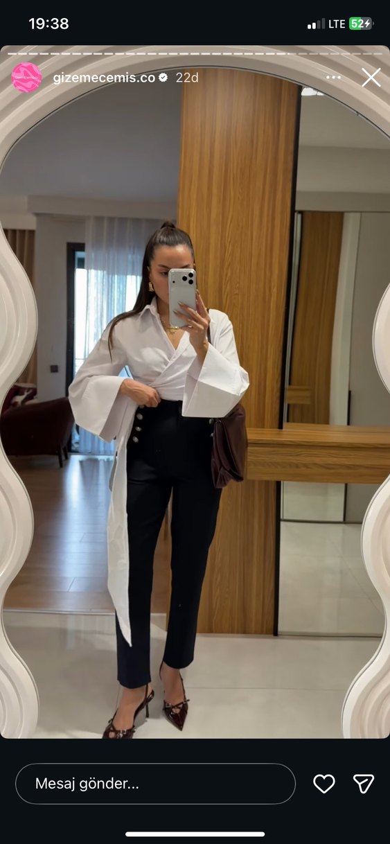 Düğmeli Beyaz İspanyol  Gömlek - Görsel 3