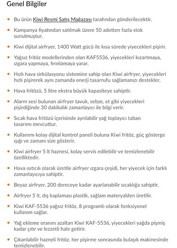 kiwi Beyaz Dijital Hava Fritözü 5 Litre - Görsel 8