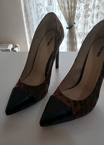 Kahverengi Leopar Desenli Süet Stiletto - Görsel 2