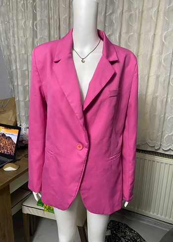 Zara Canli Pembe Tek Dugmeli Blazer Ceket