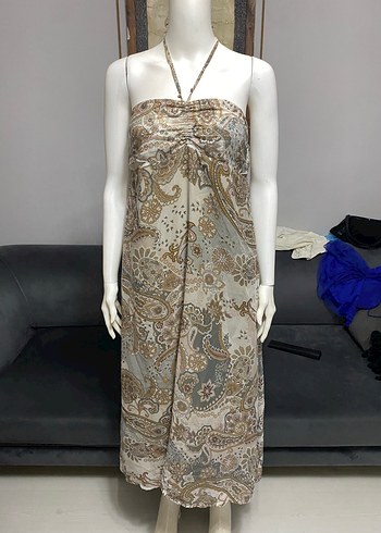 Zara Bohem Siklik Bej Kahverengi Paisley Maxi Elbise
