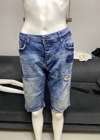 Zara Mavi Yikamali Erkek Denim Sort