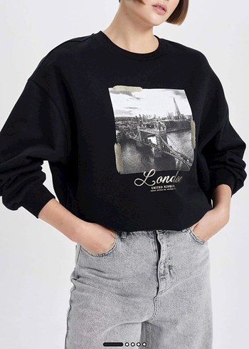 Oversize Bisiklet Yaka Baskılı Kalın Sweatshirt - Görsel 2