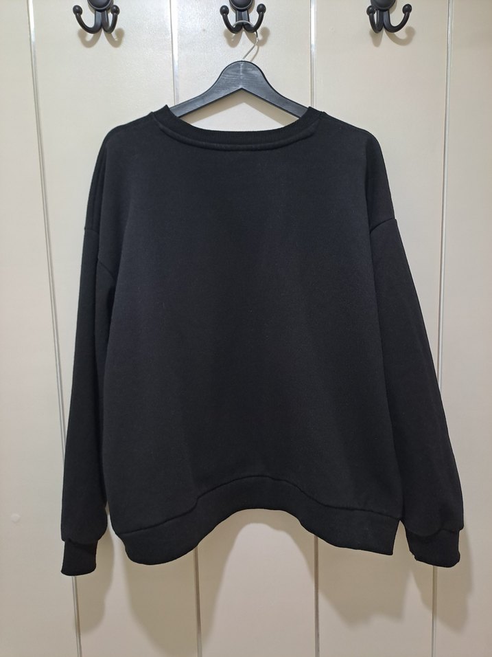 Oversize Bisiklet Yaka Baskılı Kalın Sweatshirt - Görsel 3