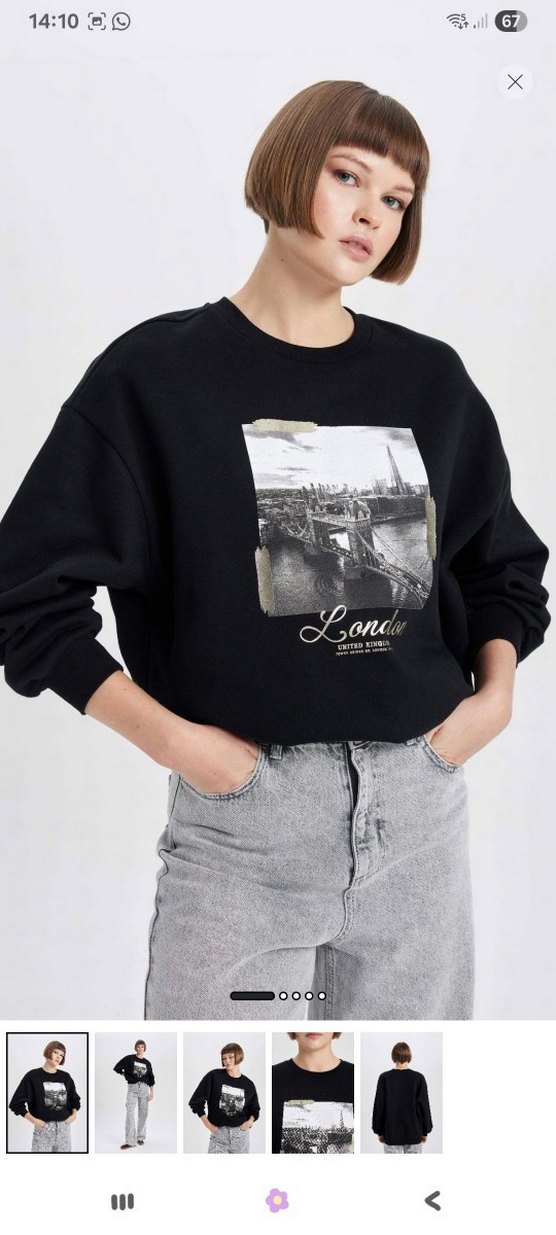 Oversize Bisiklet Yaka Baskılı Kalın Sweatshirt - Görsel 2