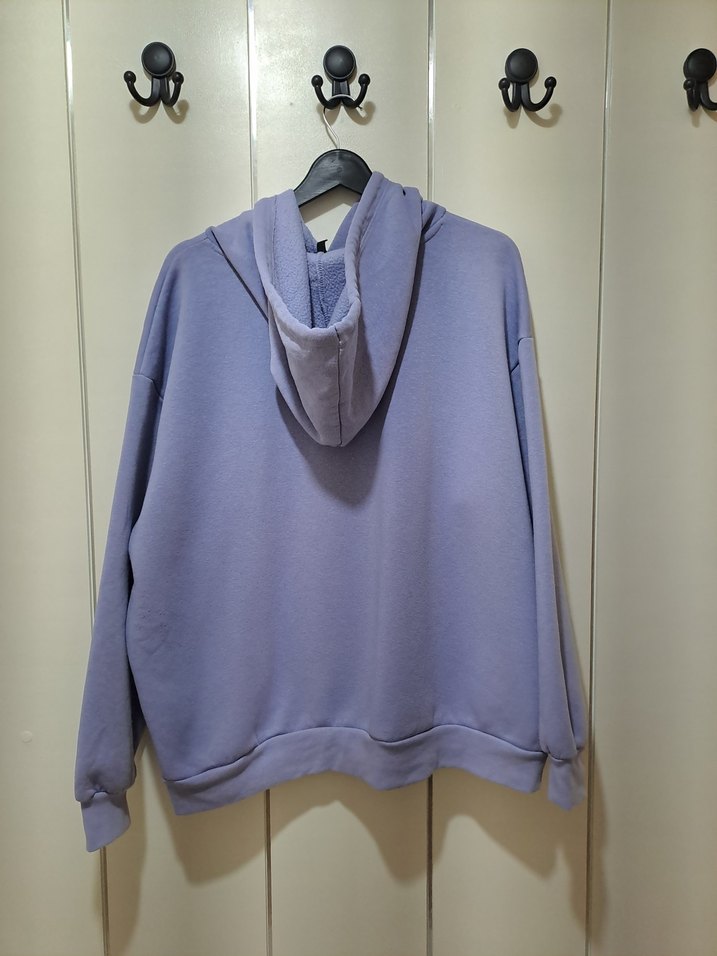 Lila Kapüşonlu Kadın Sweatshirt - Görsel 4