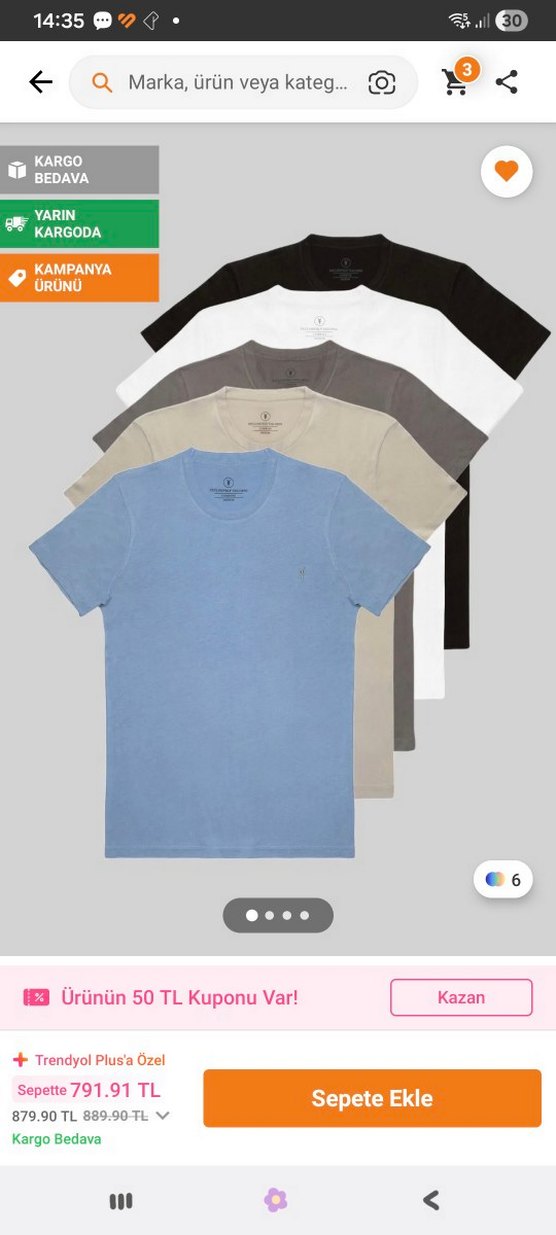 5 Li %100 Pamuk Erkek Regular Fit Kısa Kollu Basic Tişört - Görsel 5