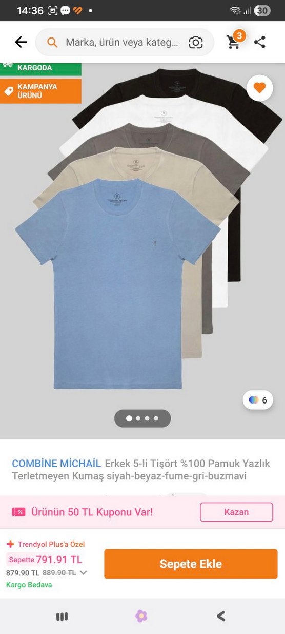 5 Li %100 Pamuk Erkek Regular Fit Kısa Kollu Basic Tişört - Görsel 2