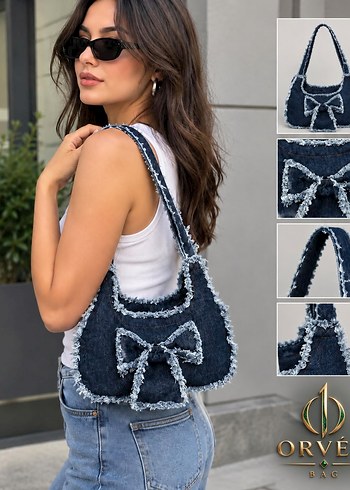 Armani Jeans Koyu Mavi Denim Firfirli Omuz Cantasi