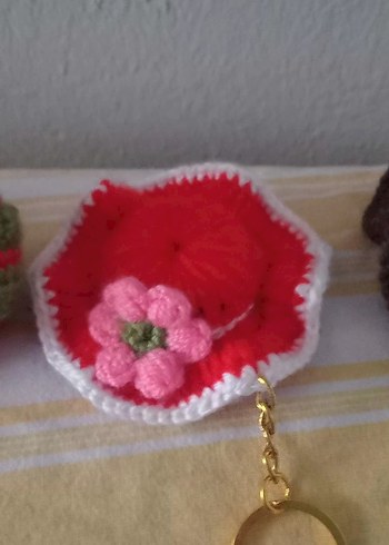 Şapka anahtarlik  Renkli Nakışlı Fırfırlı Mavi Broş - Görsel 3