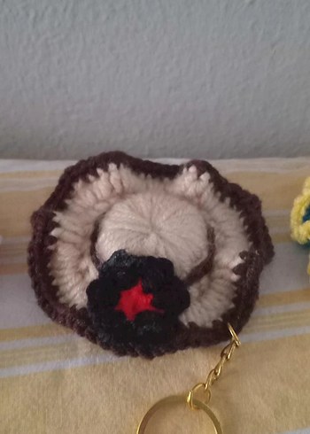 Şapka anahtarlik  Renkli Nakışlı Fırfırlı Mavi Broş - Görsel 2