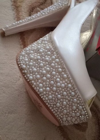 Diger Beyaz Payetli Yüksek Topuk Abiye Ayakkabı - Görsel 5