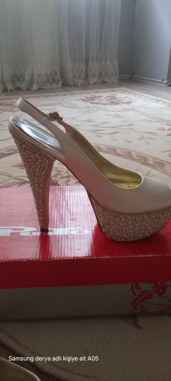 Diger Beyaz Payetli Yüksek Topuk Abiye Ayakkabı - Görsel 3