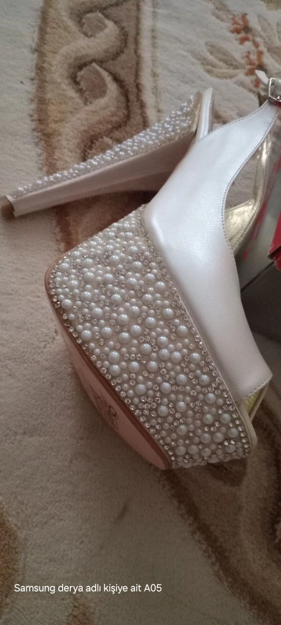 Diger Beyaz Payetli Yüksek Topuk Abiye Ayakkabı - Görsel 5