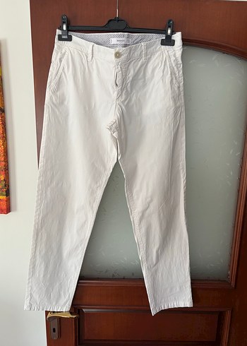 Mango Ekru Slim Fit Keten Pantolon