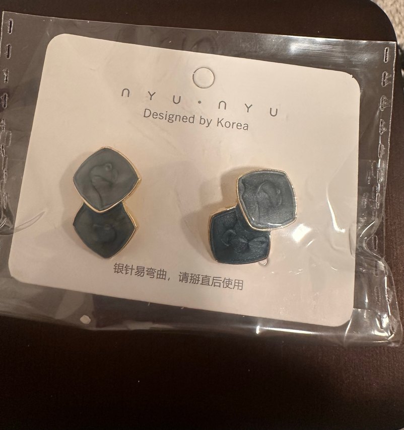 Mavi Mini Kare Desenli Küpe - Görsel 2