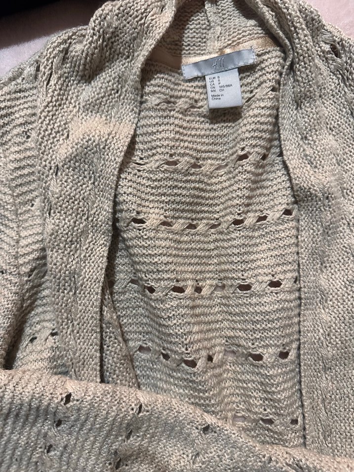 H&M Bej Bohem Tarz Örgü Hırka - Görsel 2