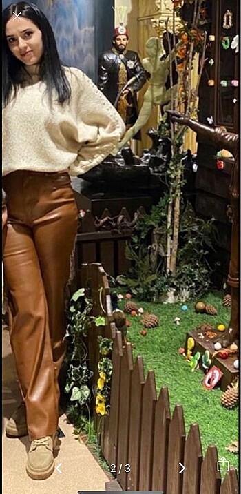 Vatkalı deri pantolon - Görsel 2