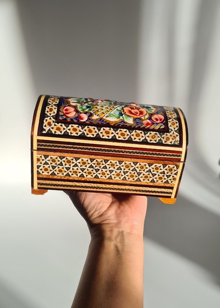 İran?ın El İşlemesi Hatem Sanatı Luks Mücevher Kutusu - Görsel 4