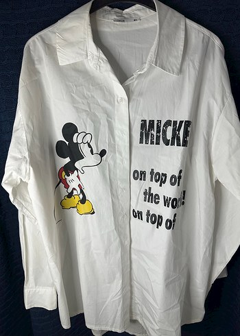 Diğer Mickey Baskili Beyaz Oversize Gomlek