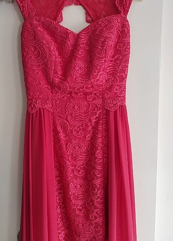 Mercan Renk Dantelli Abiye - Görsel 3