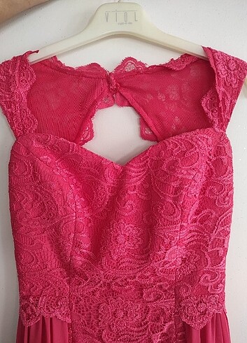 Mercan Renk Dantelli Abiye - Görsel 2