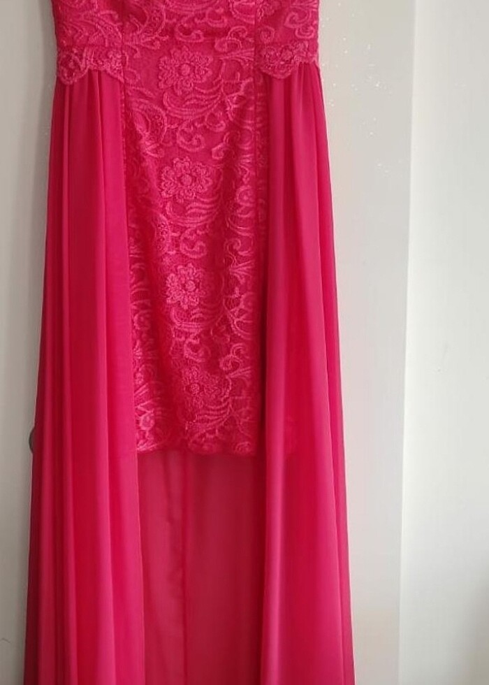 Mercan Renk Dantelli Abiye - Görsel 4